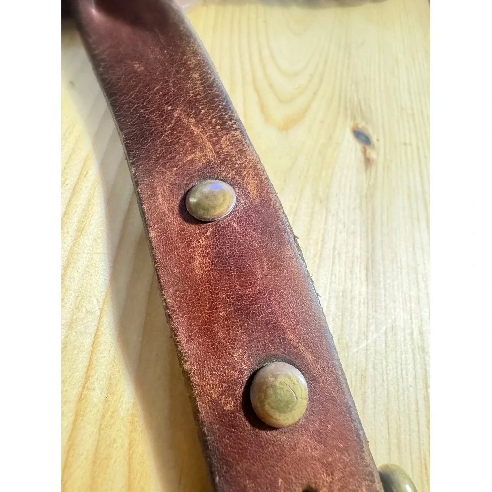 Vintage Dark Brown Braided Leather Belt Brass Buckle Boho Western Rustic LG